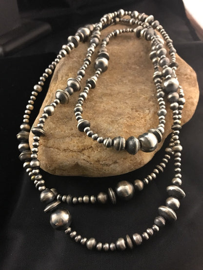 Native American Sterling Silver Navajo Pearls Mixed Beads 48" Necklace 92320