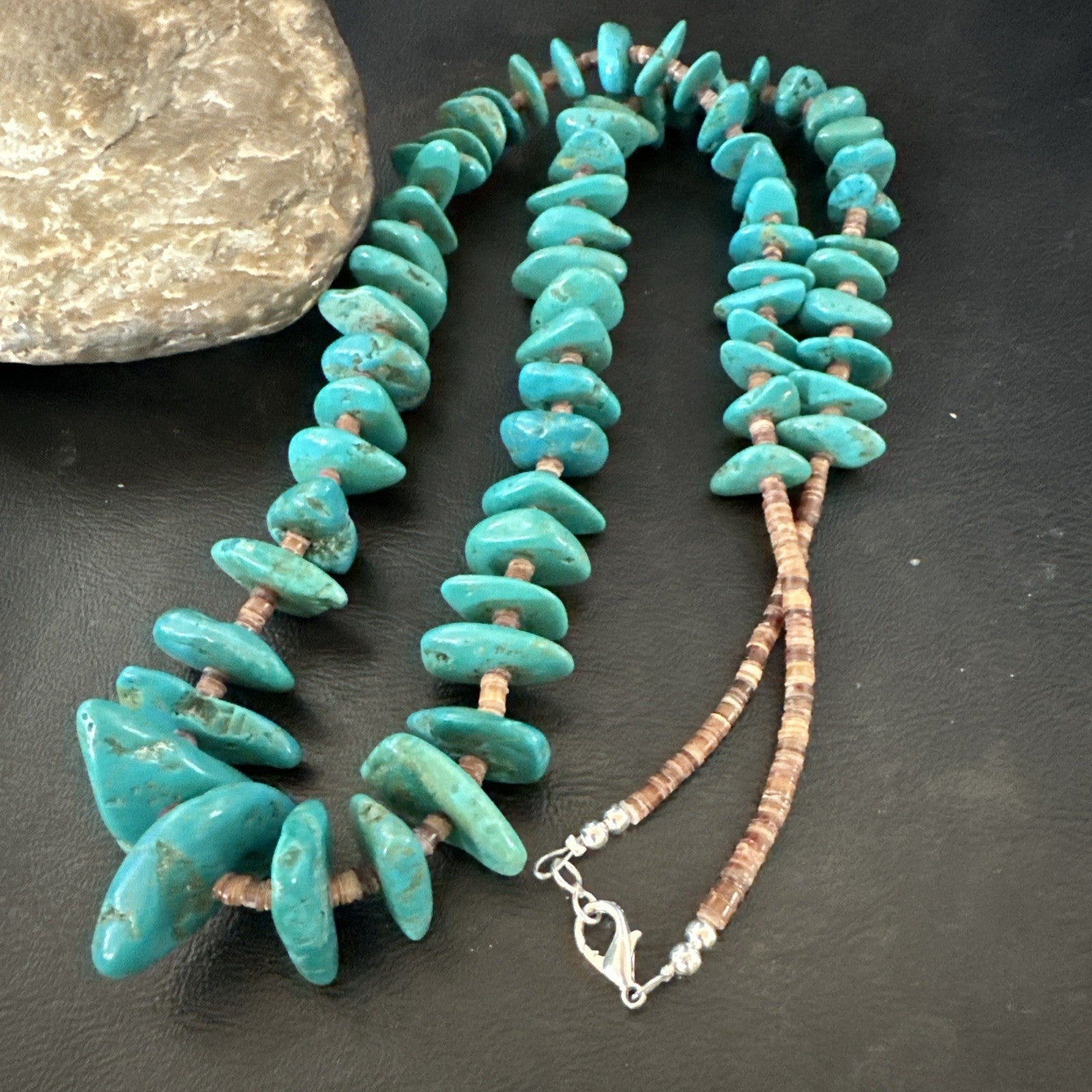 XL Navajo Kingman Turquoise Shell Heishi Sterling Silver Bead 34” Necklace 19635
