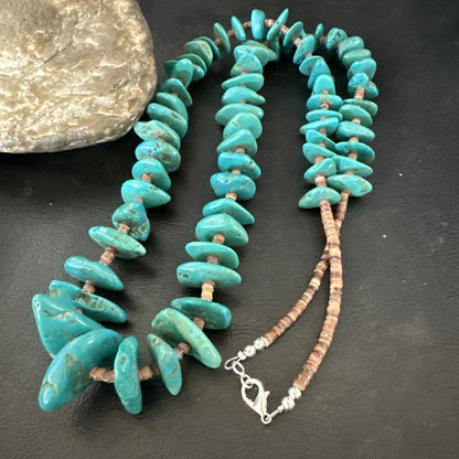 XL Navajo Kingman Turquoise Shell Heishi Sterling Silver Bead 34” Necklace 19635