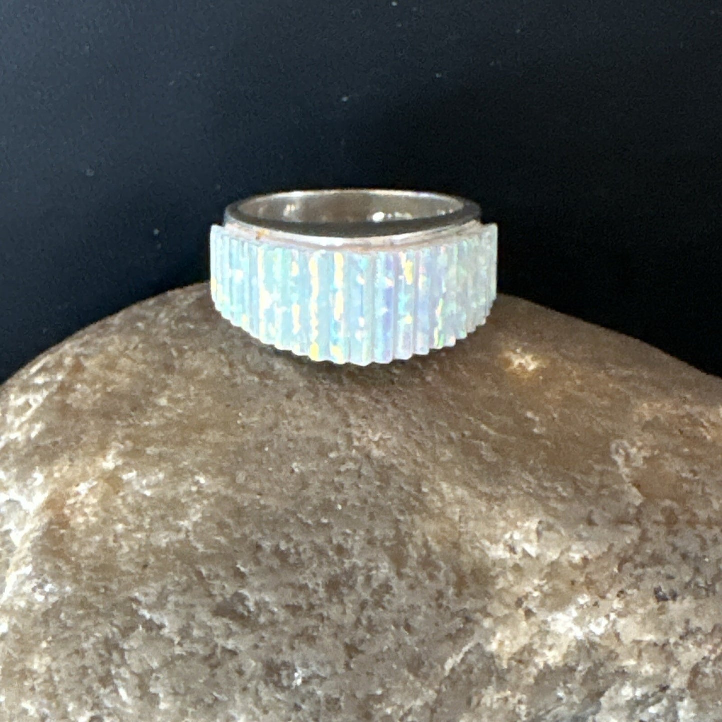 Blue Opal Navajo Sterling Silver Band Inlay Ring Size 6 18801