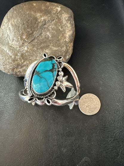Yazzie Kingman Turquoise Navajo Sterling Silver Tufa Cast Cuff Bracelet 19691