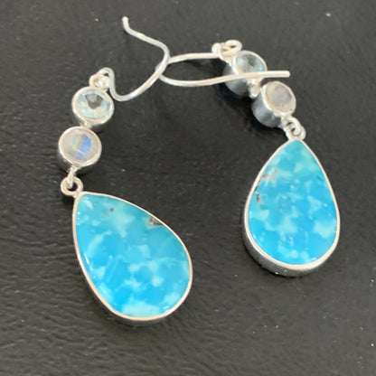 Womens Blue Kingman Turquoise Navajo Sterling Silver Earrings 12034