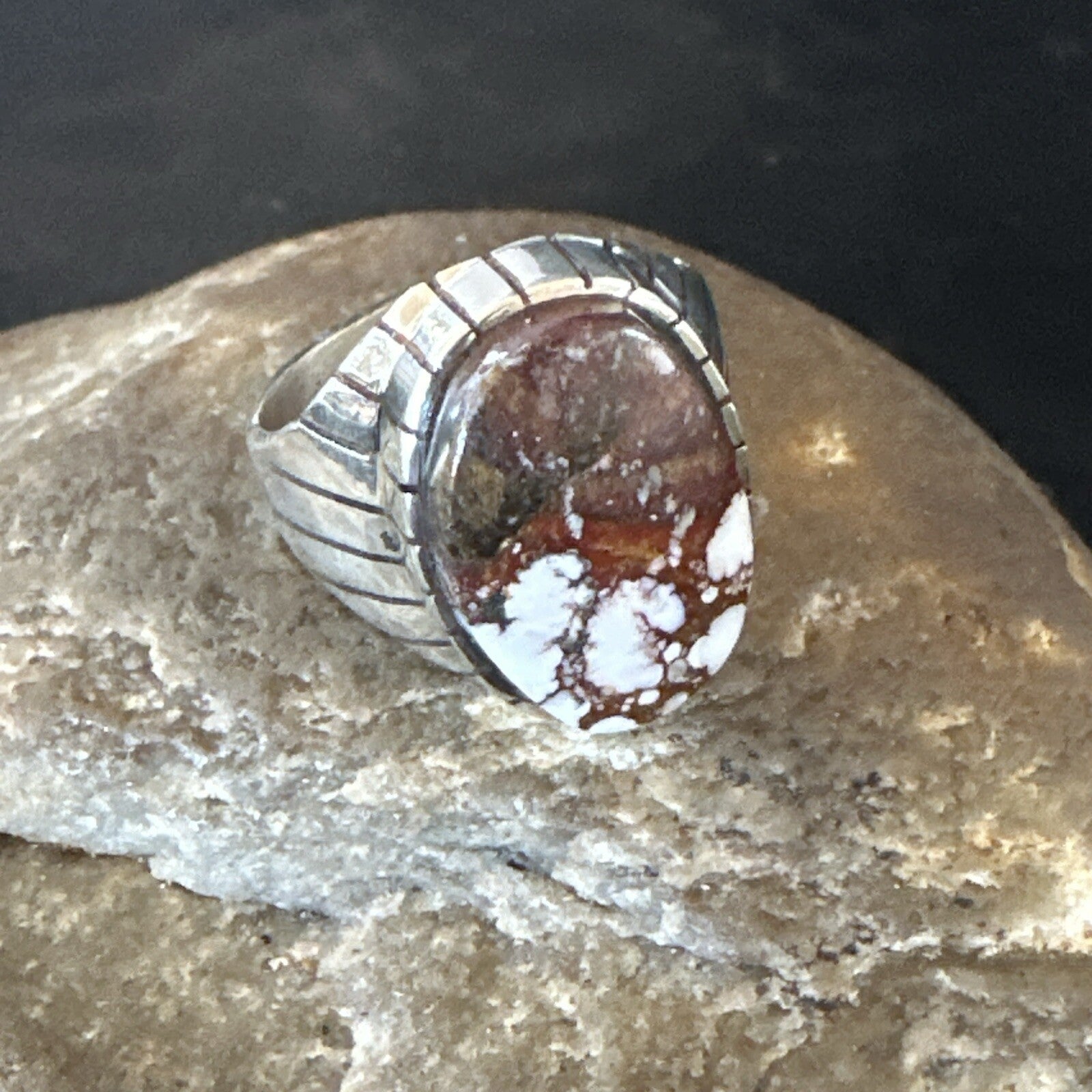 Mens Wild Horse Turquoise Southwestern Sterling Silver Ring Size 9 17792