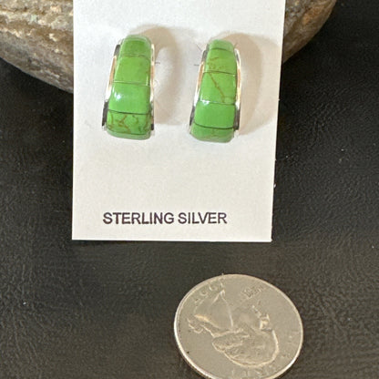 Southwestern Sterling Silver Green Gaspiete Inlay Earrings 1” 19266