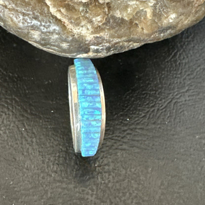 Blue Opal Navajo Sterling Silver Band Inlay Ring Size7 18800