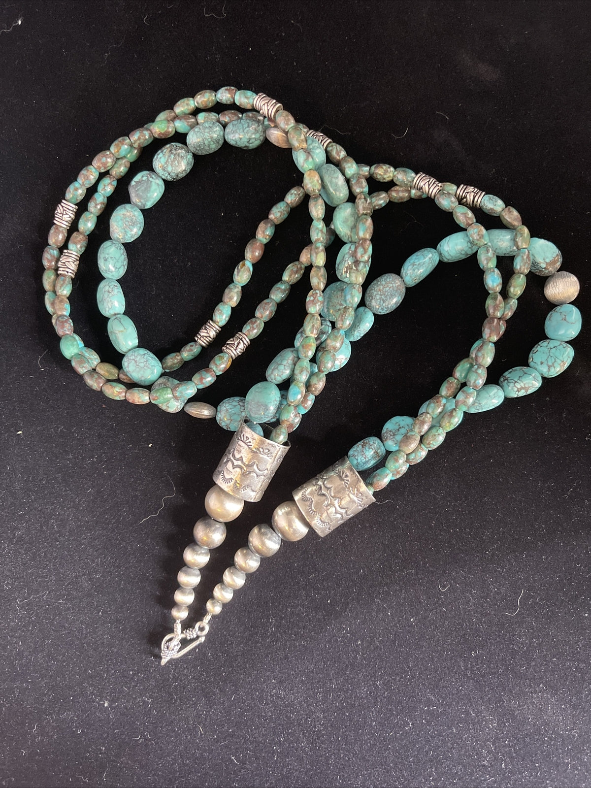 Navajo Pearls Sterling Silver 3 Strands 6mm Turquoise Heishi Necklace 23" 01773