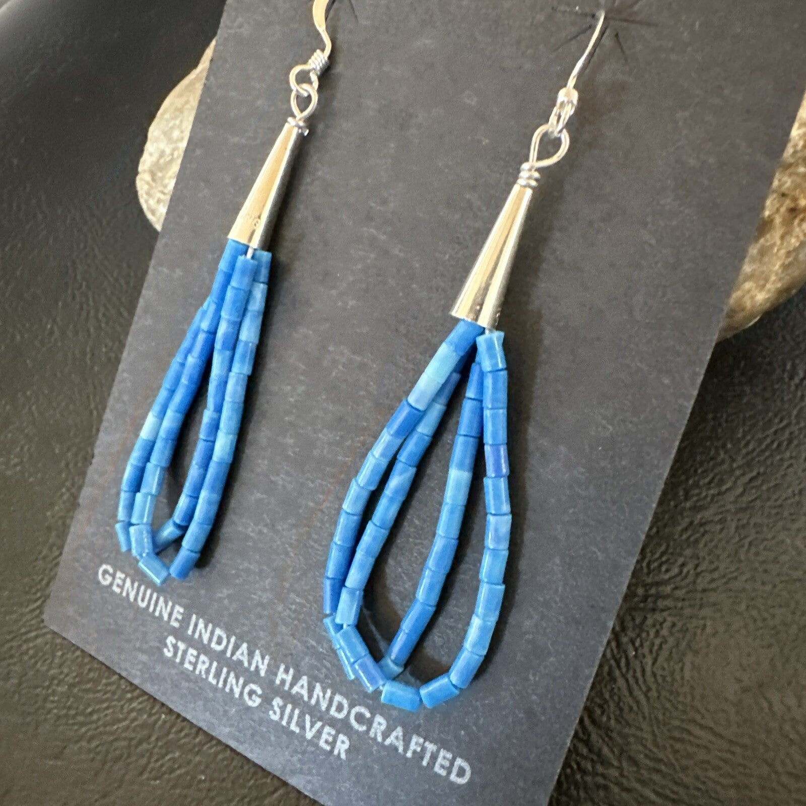 Blue Denim Lapis 2S Heishi Liquid Sterling Silver Dangle Earrings 17874