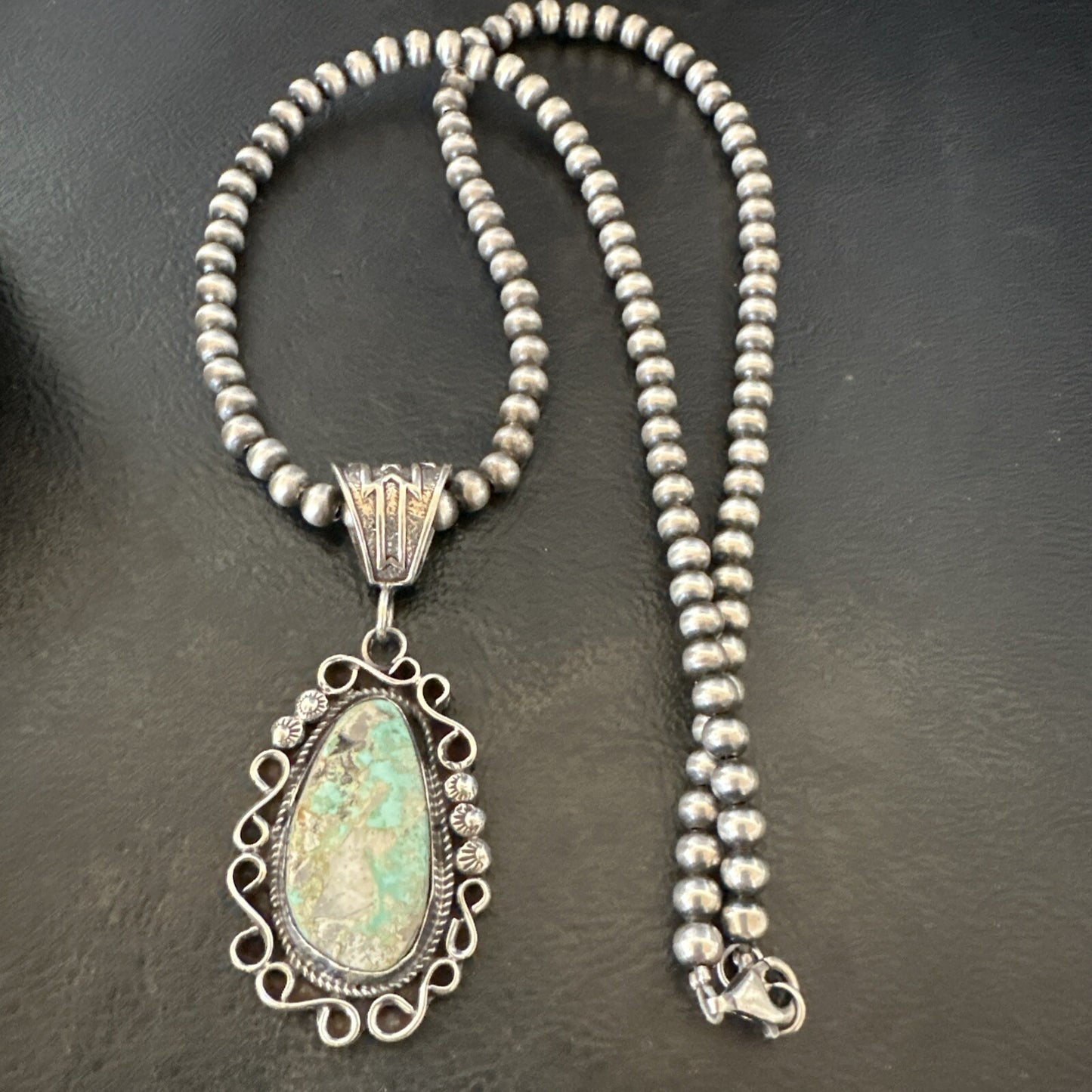 Mens Women Navajo Sterling Silver Green Royston Turquoise Necklace Pendant 18682