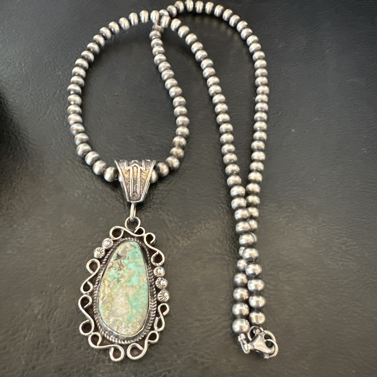 Mens Women Navajo Sterling Silver Green Royston Turquoise Necklace Pendant 18682