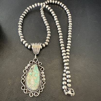 Mens Women Navajo Sterling Silver Green Royston Turquoise Necklace Pendant 18682
