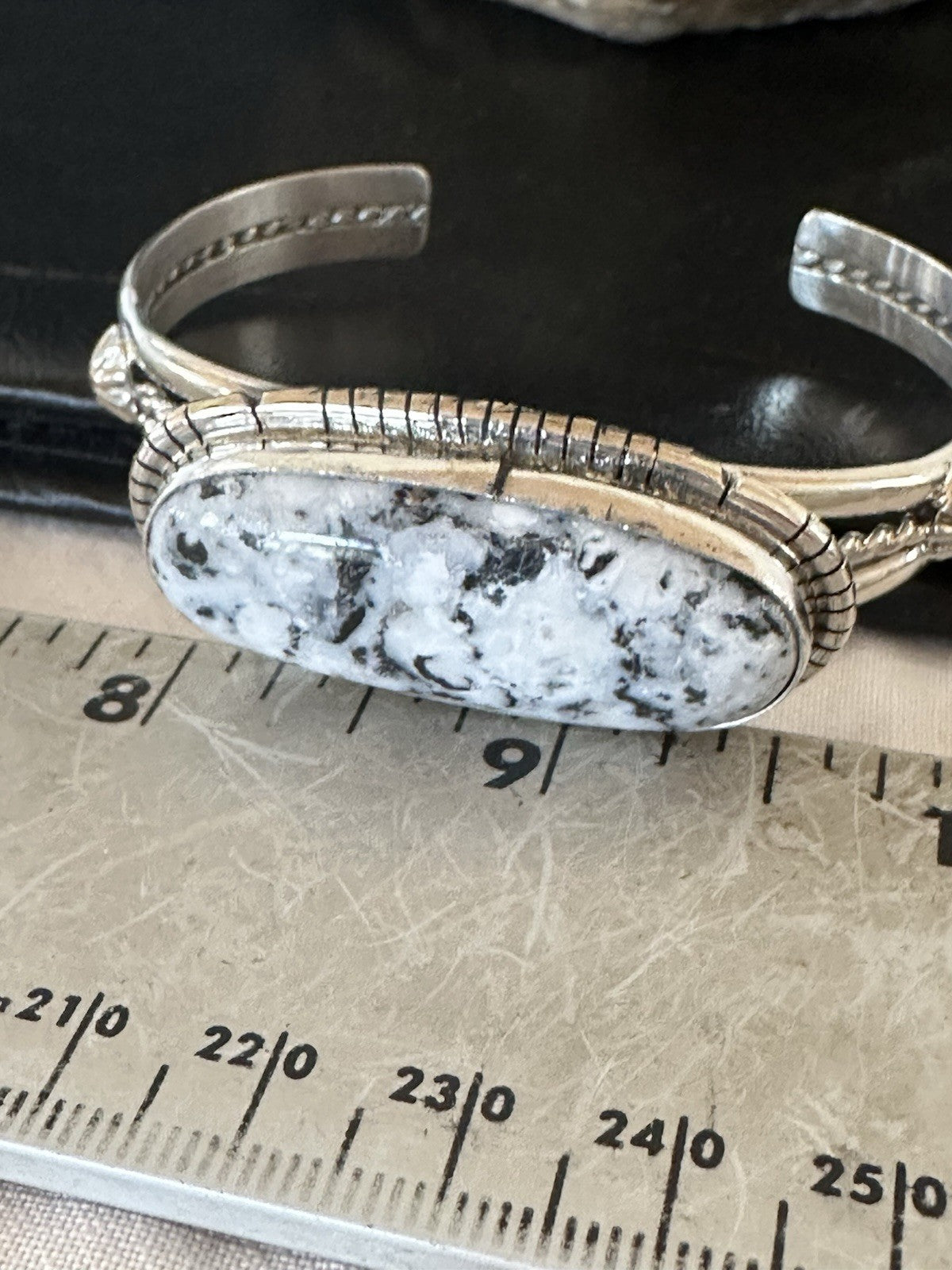 White Buffalo Turquoise Navajo Sterling Silver Cuff Bracelet 7.25" 19393