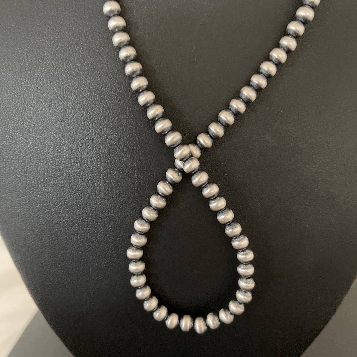 Native American 5mm Sterling Silver Beads Navajo 21" Hook & Eye Cone Necklace