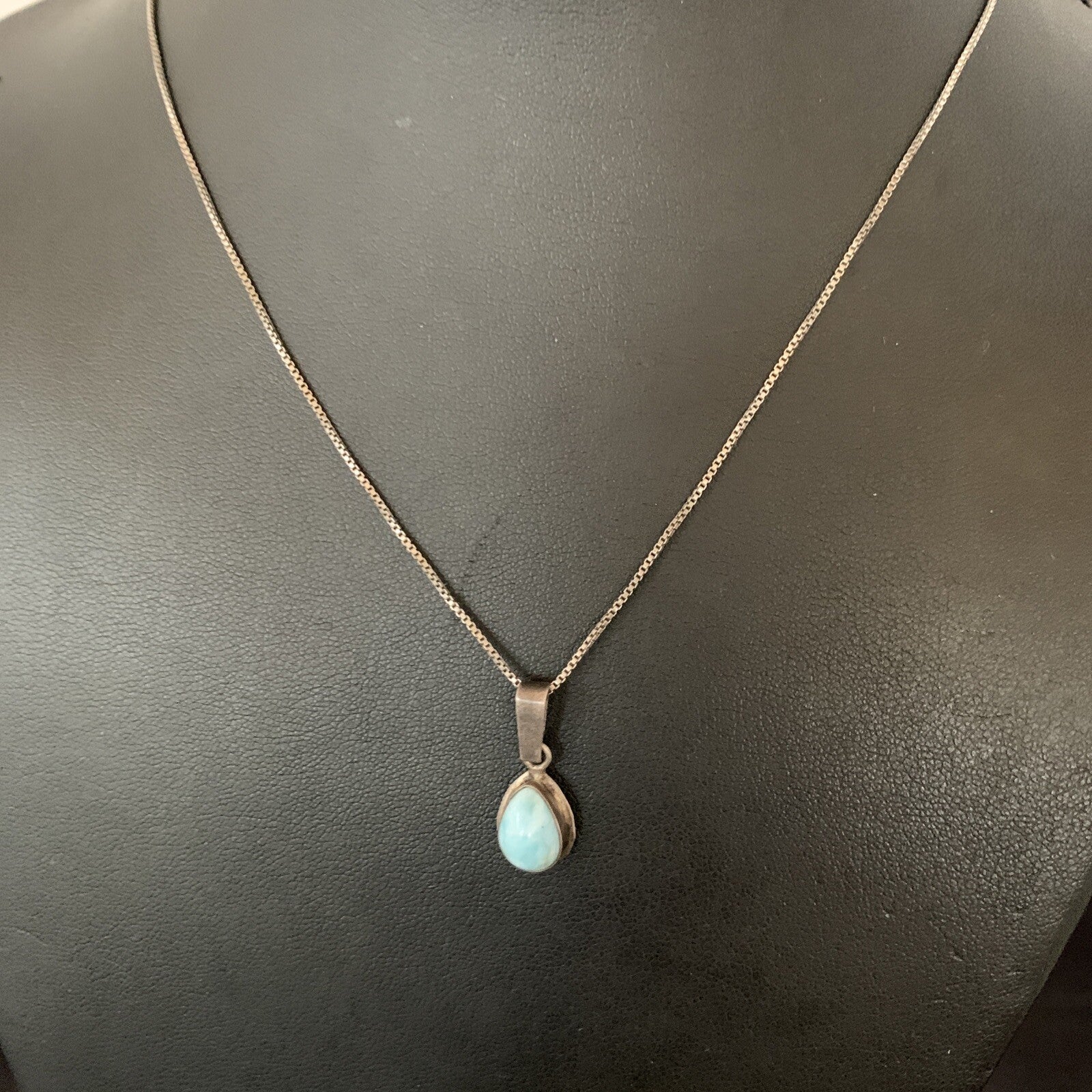 Blue Larimar Minimalist Pendant Navajo Sterling Silver Necklace 18" 17440