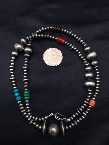Navajo Pearls Sterling Silver Bead Necklace 30" Long