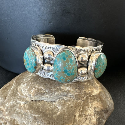 Navajo Green Royston TURQUOISE Stamped Sterling Silver Cuff Bracelet 17943