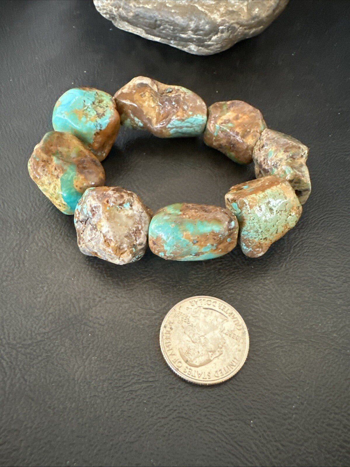 Mens Womens Blue Green Turquoise Stretch Stone Friendship Bracelet 7" 18867