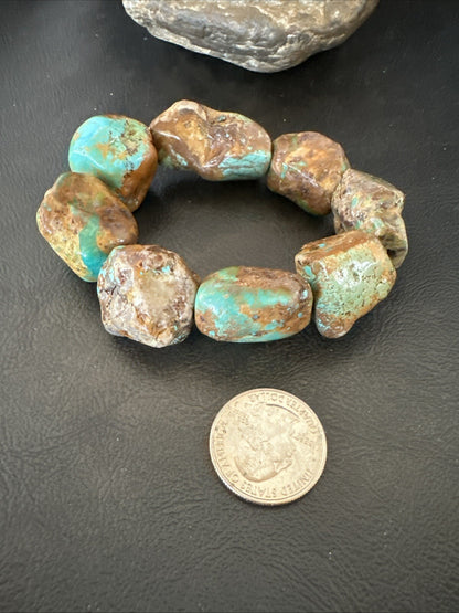 Mens Womens Blue Green Turquoise Stretch Stone Friendship Bracelet 7" 18867