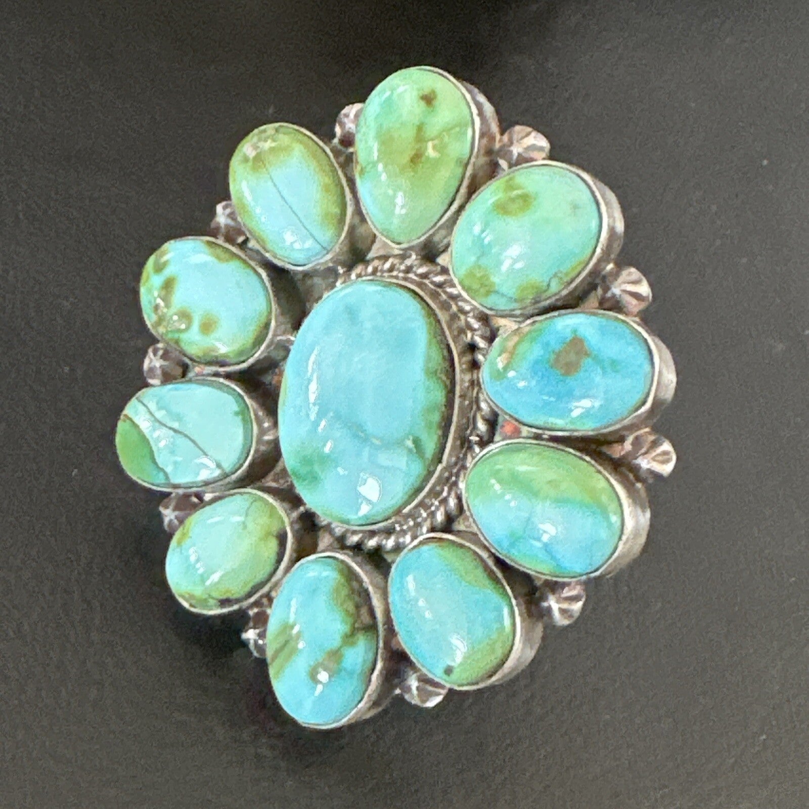 Sonoran Gold Green Turquoise Navajo Sterling Silver Cluster Ring Size 11 16033N