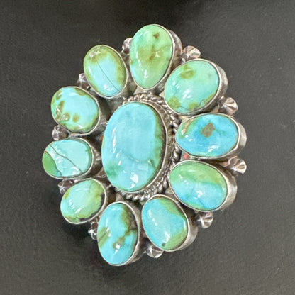 Sonoran Gold Green Turquoise Navajo Sterling Silver Cluster Ring Size 11 16033N