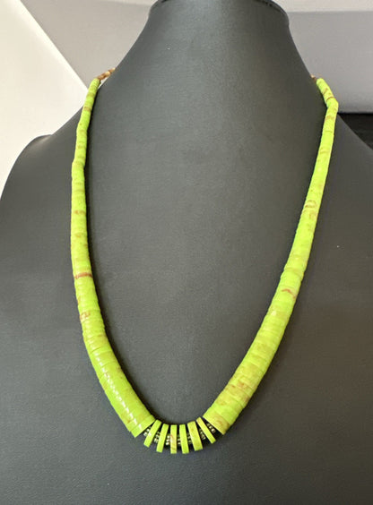 Green Gaspeite Stabilized Santo Domingo Sterling Silver Beads Necklace 24" 19456