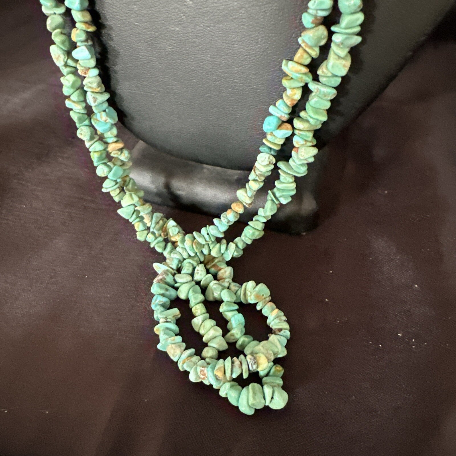Green Turquoise 2S Nugget Beads Navajo Sterling Silver Necklace 30” 17780