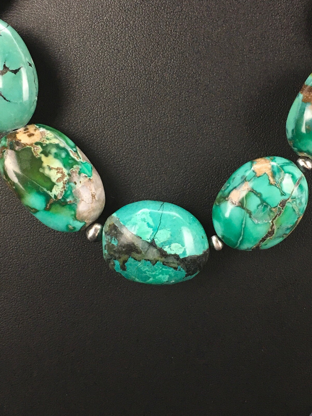 Royston Turquoise Chunky Navajo Sterling Silver Necklace 18" 2962