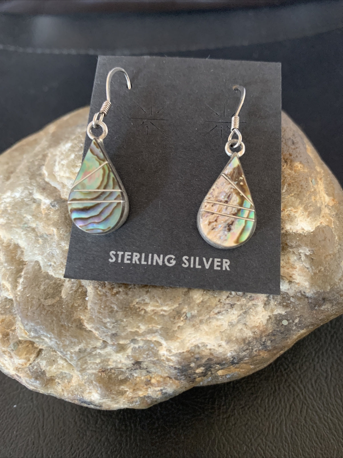 Native Pava Shell Minimalist Navajo Sterling Silver Inlay Earrings 1" 13073