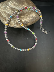 Multicolor 4mm 22"Necklace | Sterling Silver | Authentic Native American Handmade | 94322