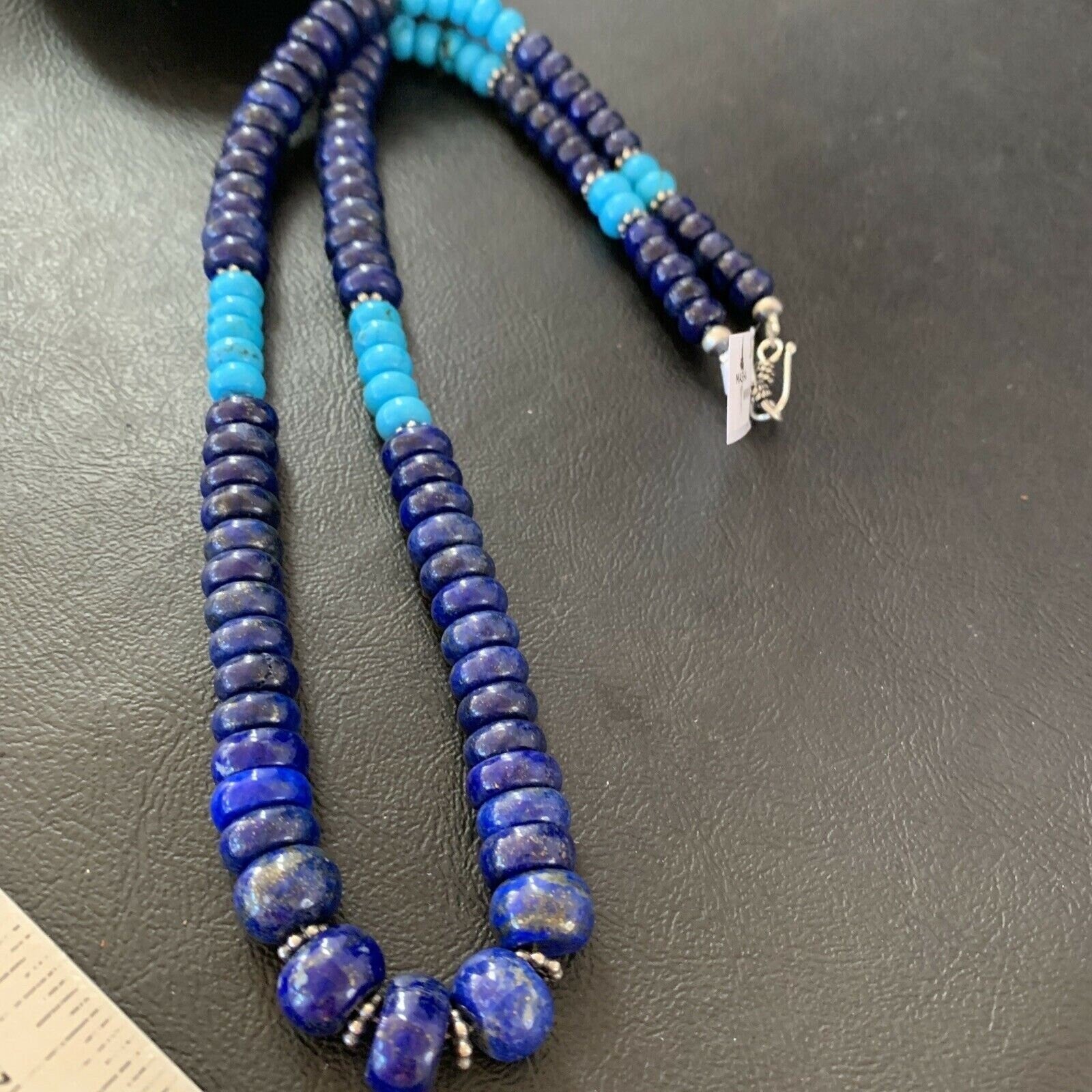 Men's Lapis and Turquoise Beaded Necklace Sterling Silver 23" 10835