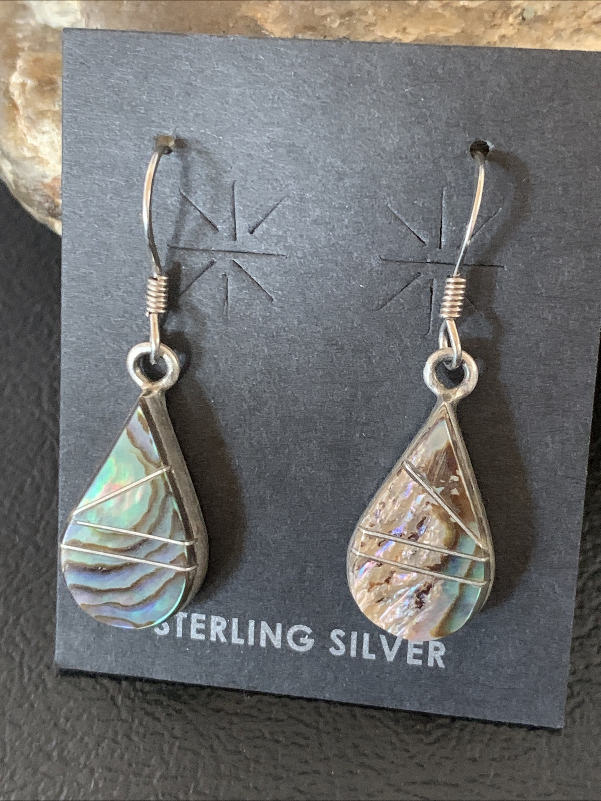 Native Pava Shell Minimalist Navajo Sterling Silver Inlay Earrings 1" 13073