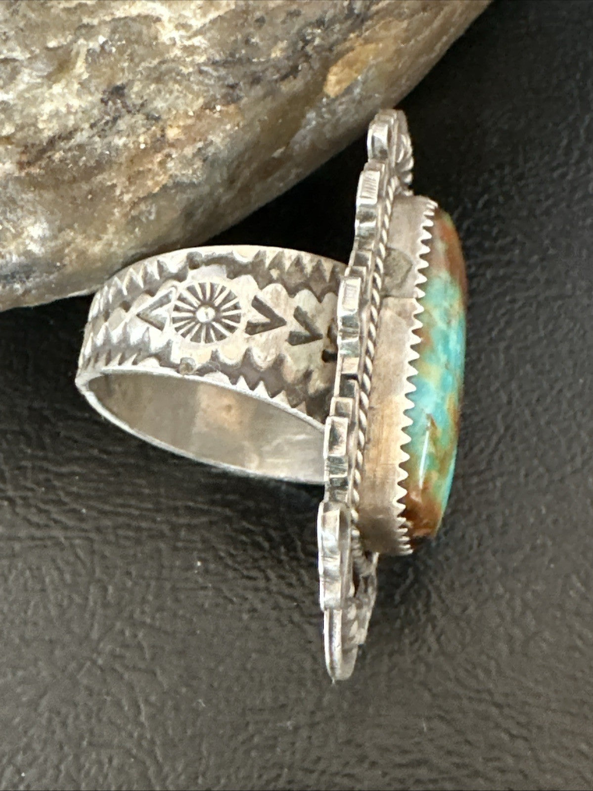 Navajo Sterling Silver Green Turquoise Ring Size 11.5 19615