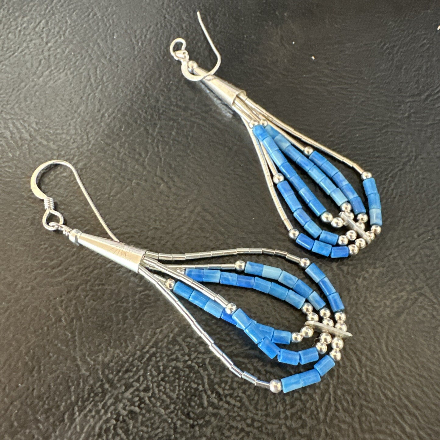 Blue Denim Lapis 3S Heishi Liquid Sterling Silver Dangle Earrings 18098