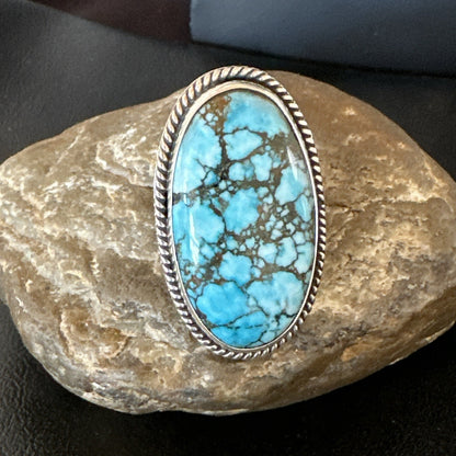Handmade Navajo Sterling Silver  Blue Kingman Turquoise Ring Size 9.75 19623
