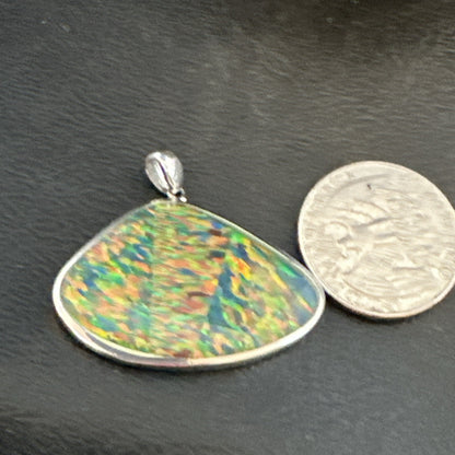 Mens Womens Multicolor Gilson Opal Navajo Sterling Silver Inlay Pendant 18612