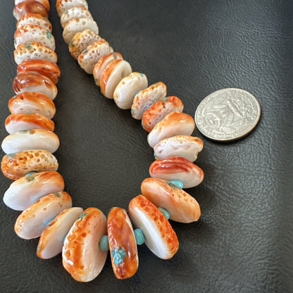 Orange Spiny Oyster Blue Turquoise Navajo Sterling Silver Necklace 23" 18087
