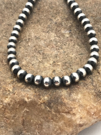Native Children's Navajo 5 mm Sterling Silver Beads Necklace 12”