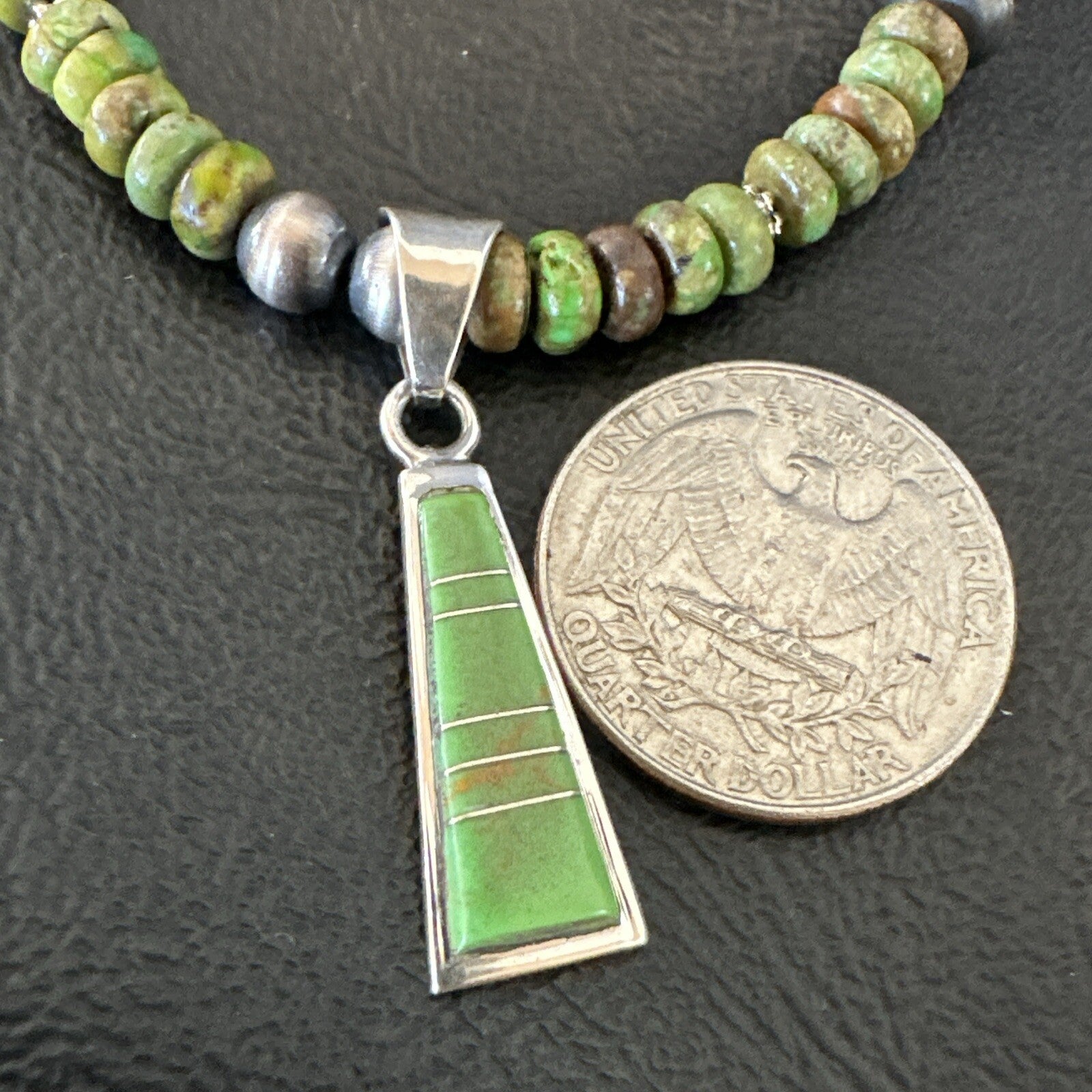 Womens Green Gaspeite Turquoise Pendant Navajo Sterling Silver Necklace 18371