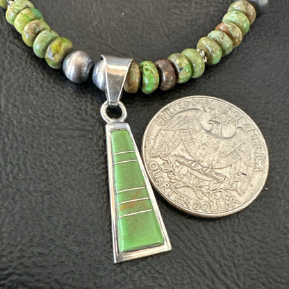 Womens Green Gaspeite Turquoise Pendant Navajo Sterling Silver Necklace 18371
