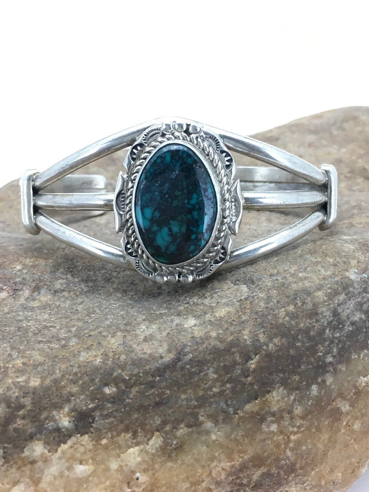 Spider Web Turquoise Navajo Indian Sterling Silver Bracelet 5" 02650