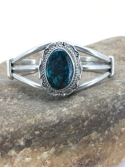Spider Web Turquoise Navajo Indian Sterling Silver Bracelet 5" 02650