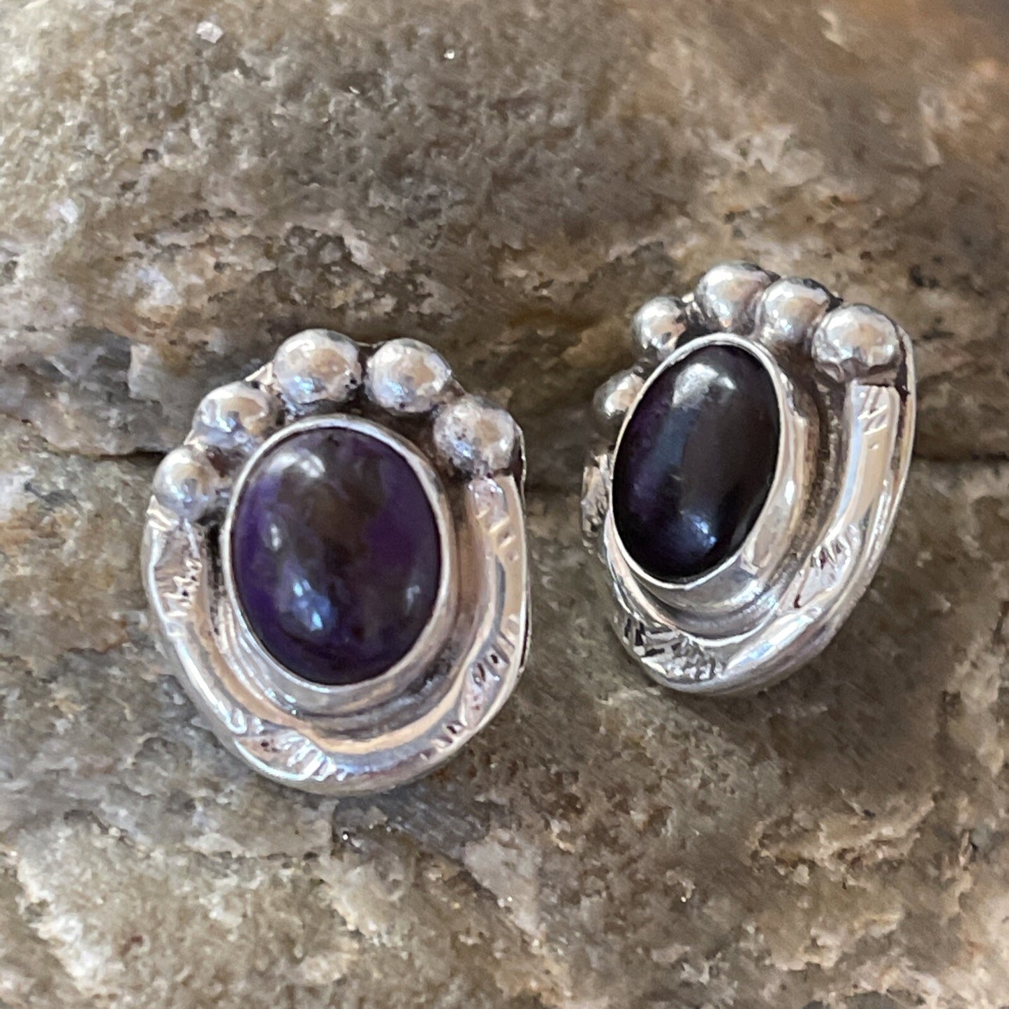 Purple Stone Navajo Sterling Silver Post Stud Earrings 02071N
