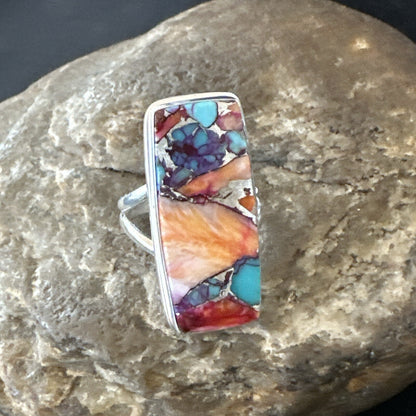 Blue Turquoise Spiny Oyster Southwestern Sterling Silver Ring Size 7 18489