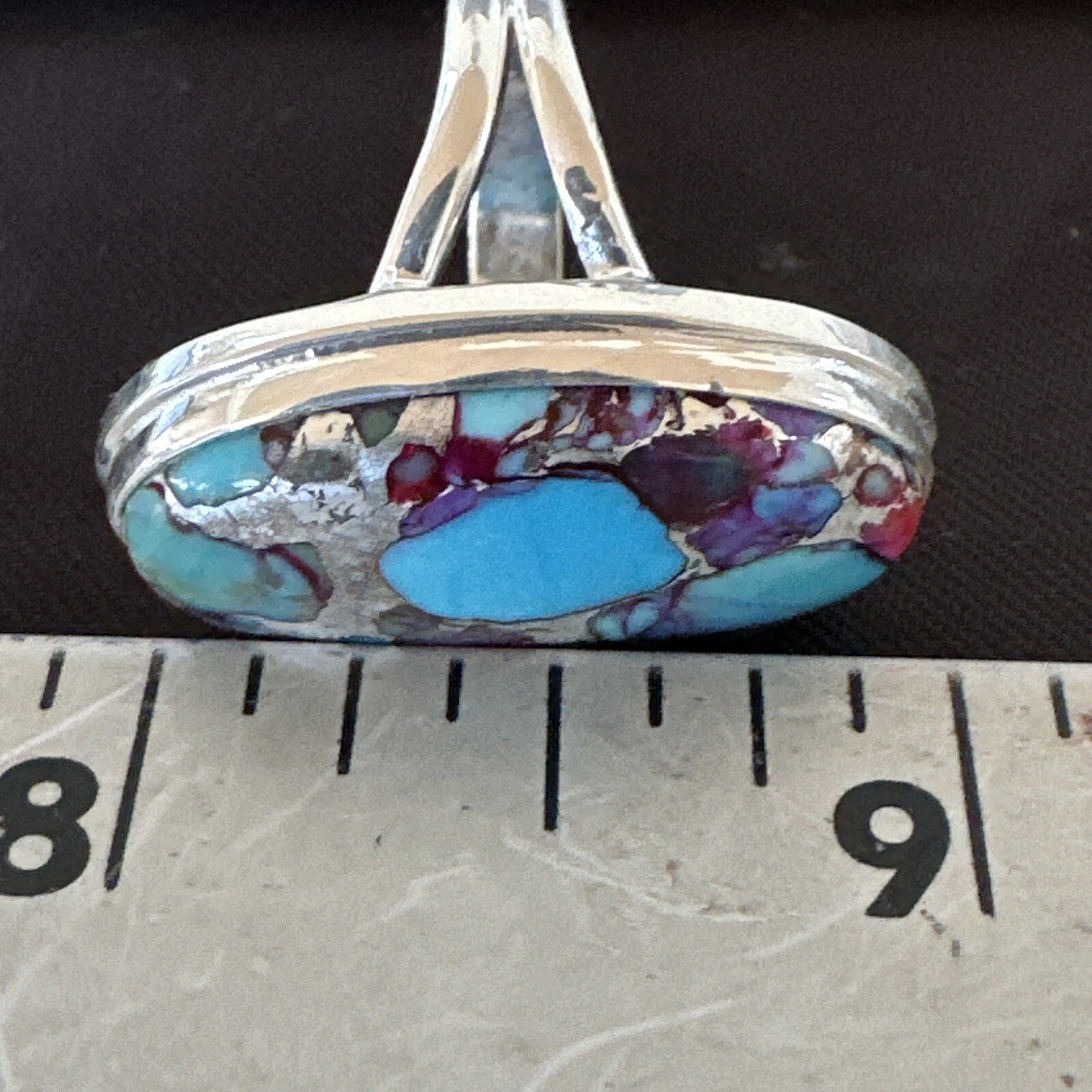 Blue Turquoise Spiny Oyster Navajo Sterling Silver Ring Size 7 18253