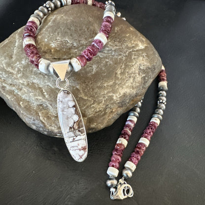Purple Spiny Oyster Wild Horse Pendant Navajo Sterling Silver Necklace 17795