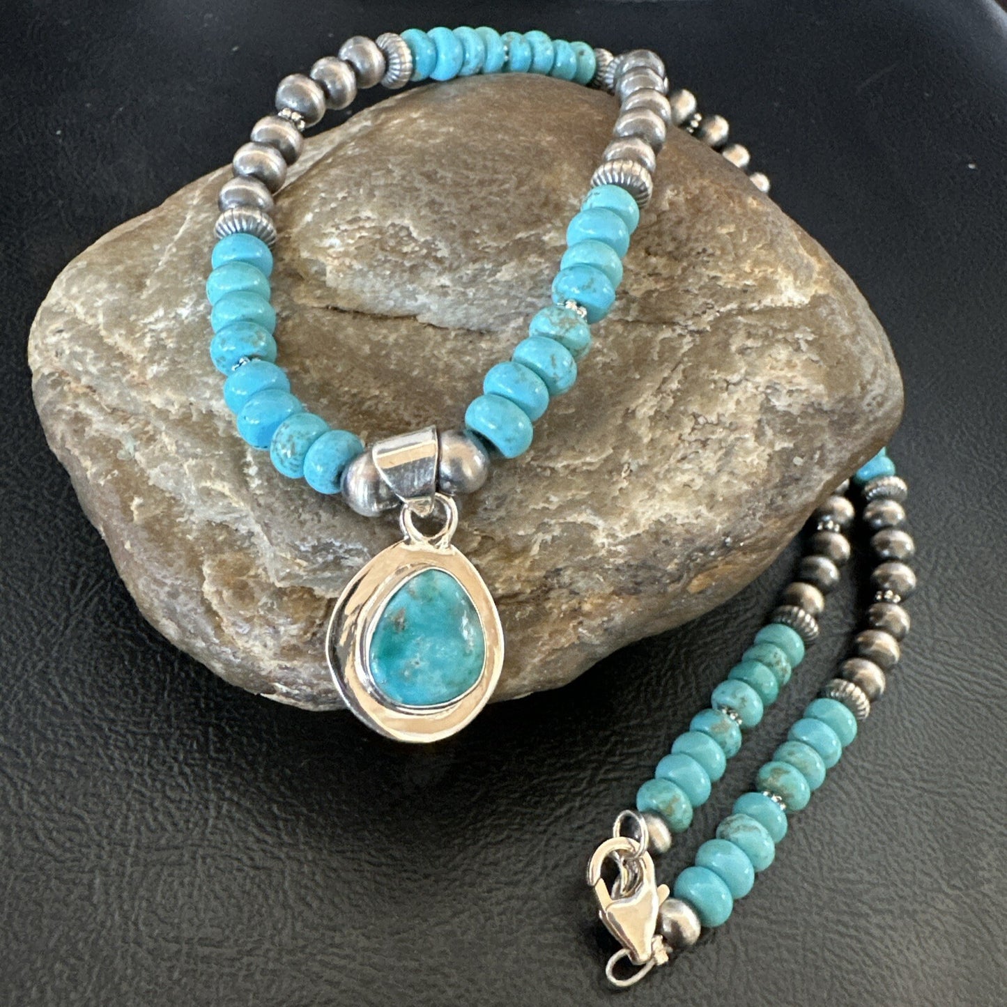 WoMens Blue Kingman Turquoise Pendant Navajo Sterling Silver Necklace 21" 18149