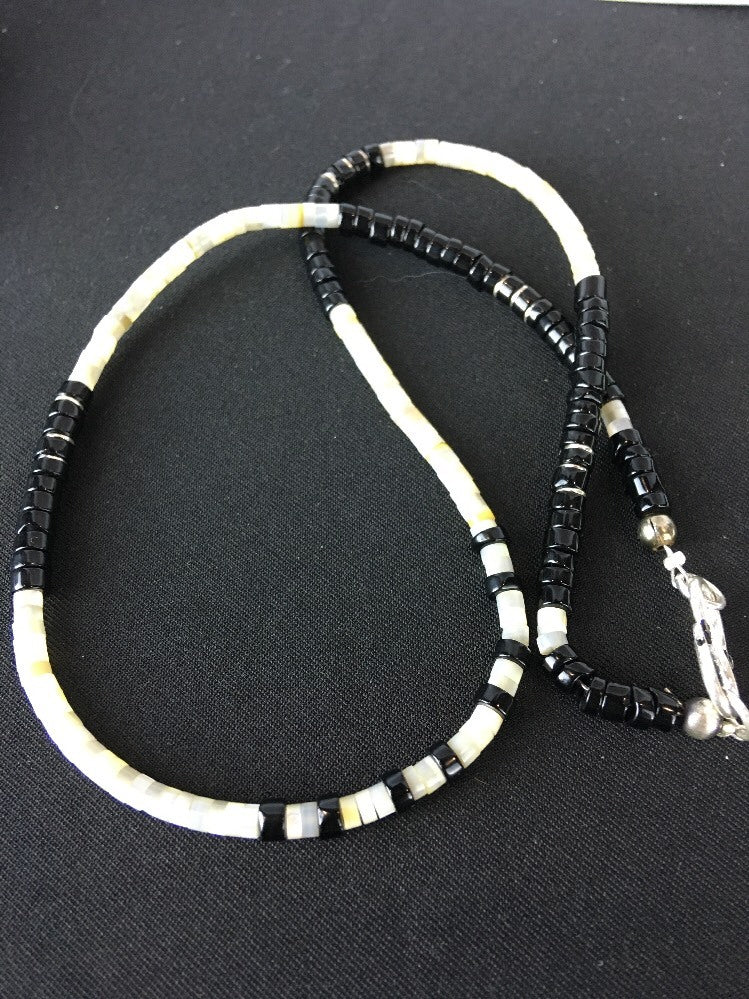 Handmade Native American Black Onyx Sterling Silver Men's Necklace 10052