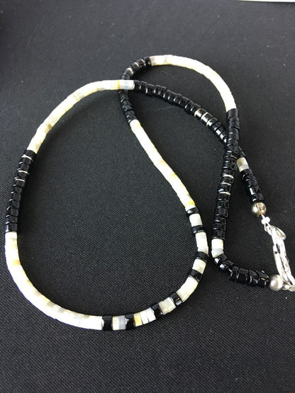 Handmade Native American Black Onyx Sterling Silver Men's Necklace 10052