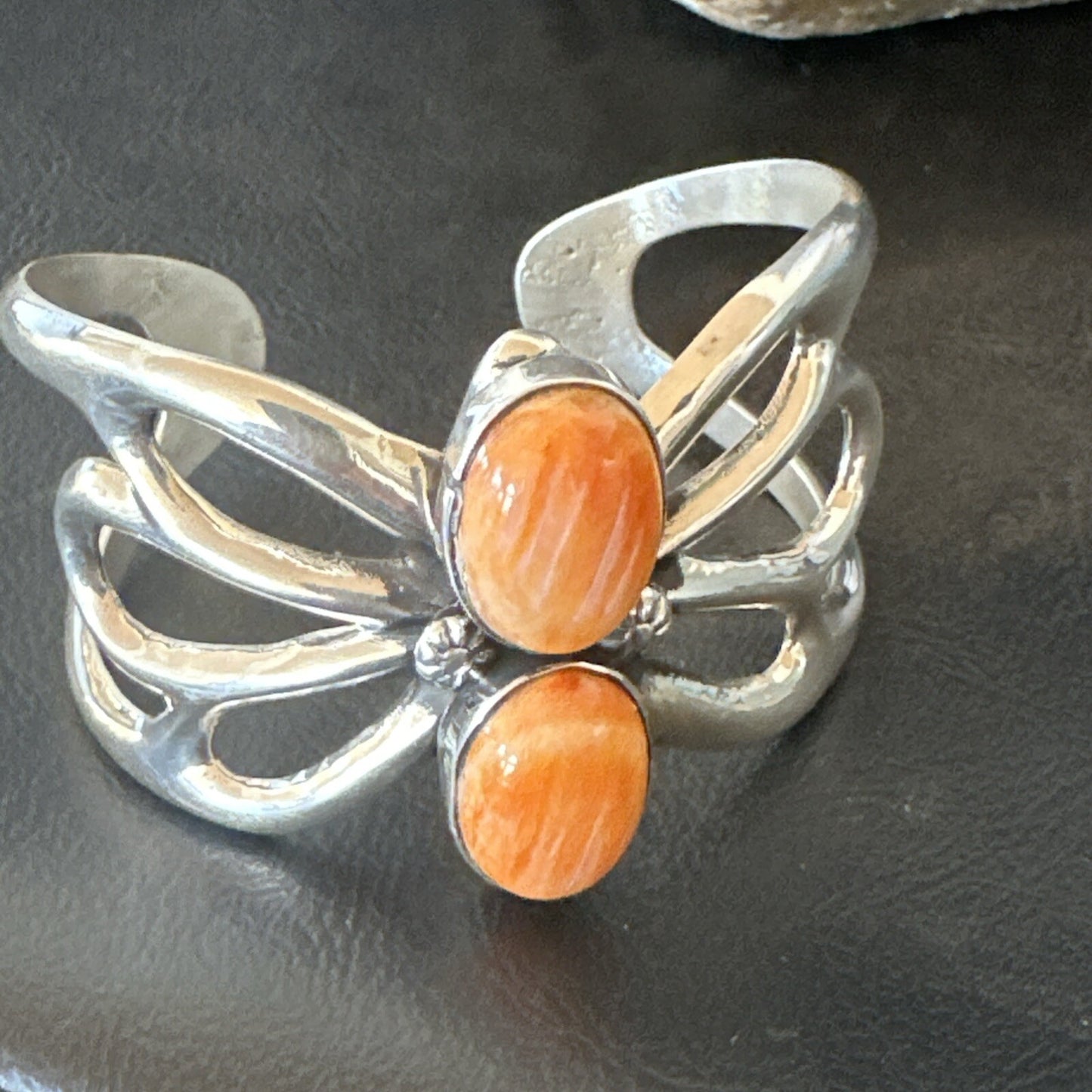 Butterfly Orange Spiny Oyster Navajo Sterling Silver Cuff Bracelet 18571