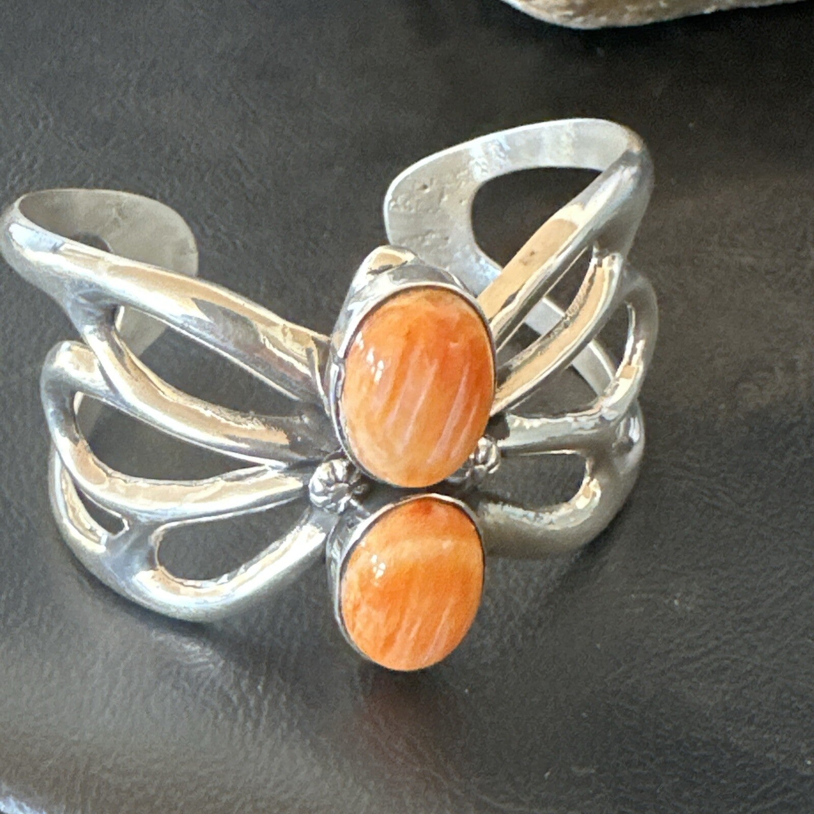 Butterfly Orange Spiny Oyster Navajo Sterling Silver Cuff Bracelet 18571
