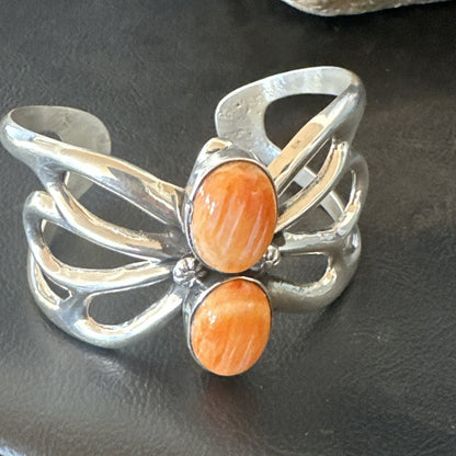 Butterfly Orange Spiny Oyster Navajo Sterling Silver Cuff Bracelet 18571
